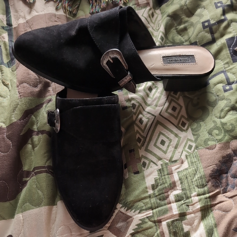 Black Mules with Silver Buckle